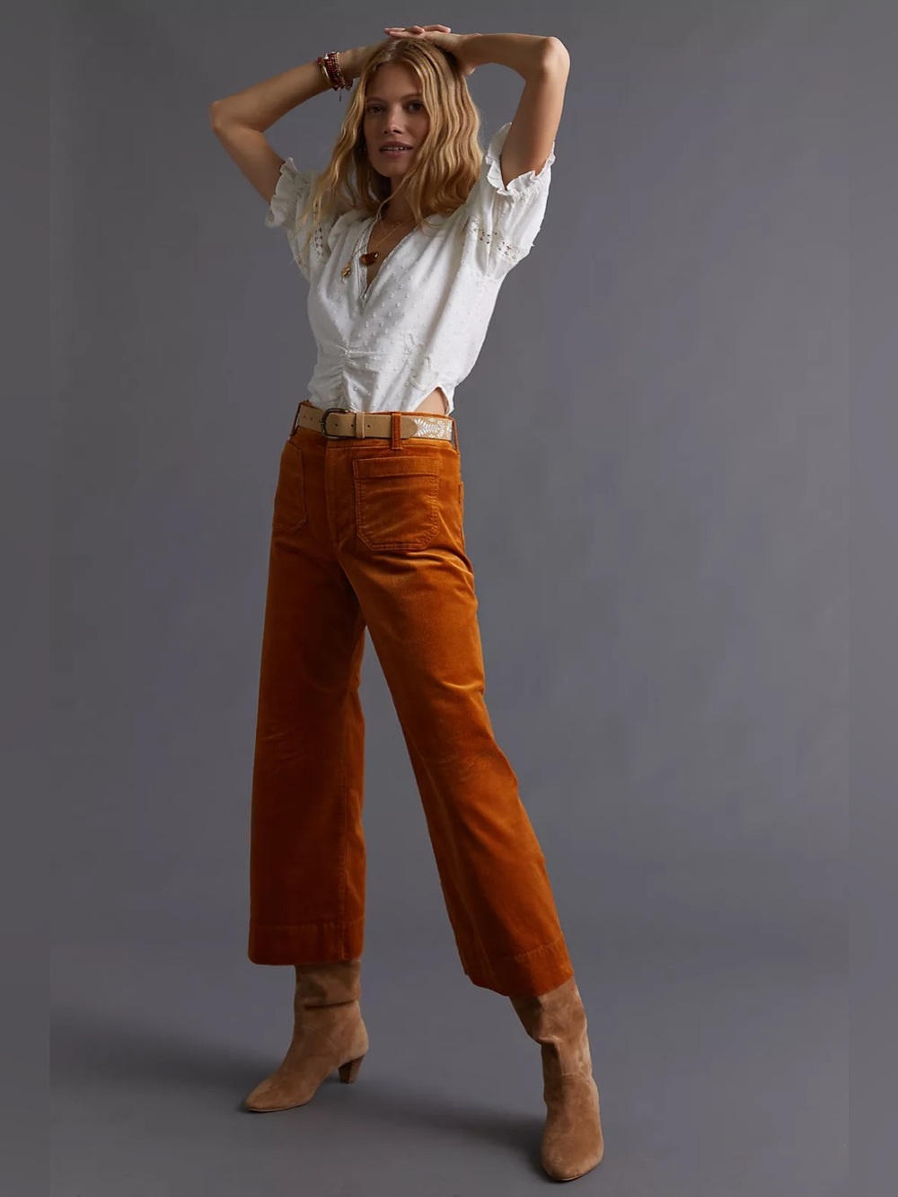Maeve Colette Cropped Wide-Leg Corduroy Trousers.
